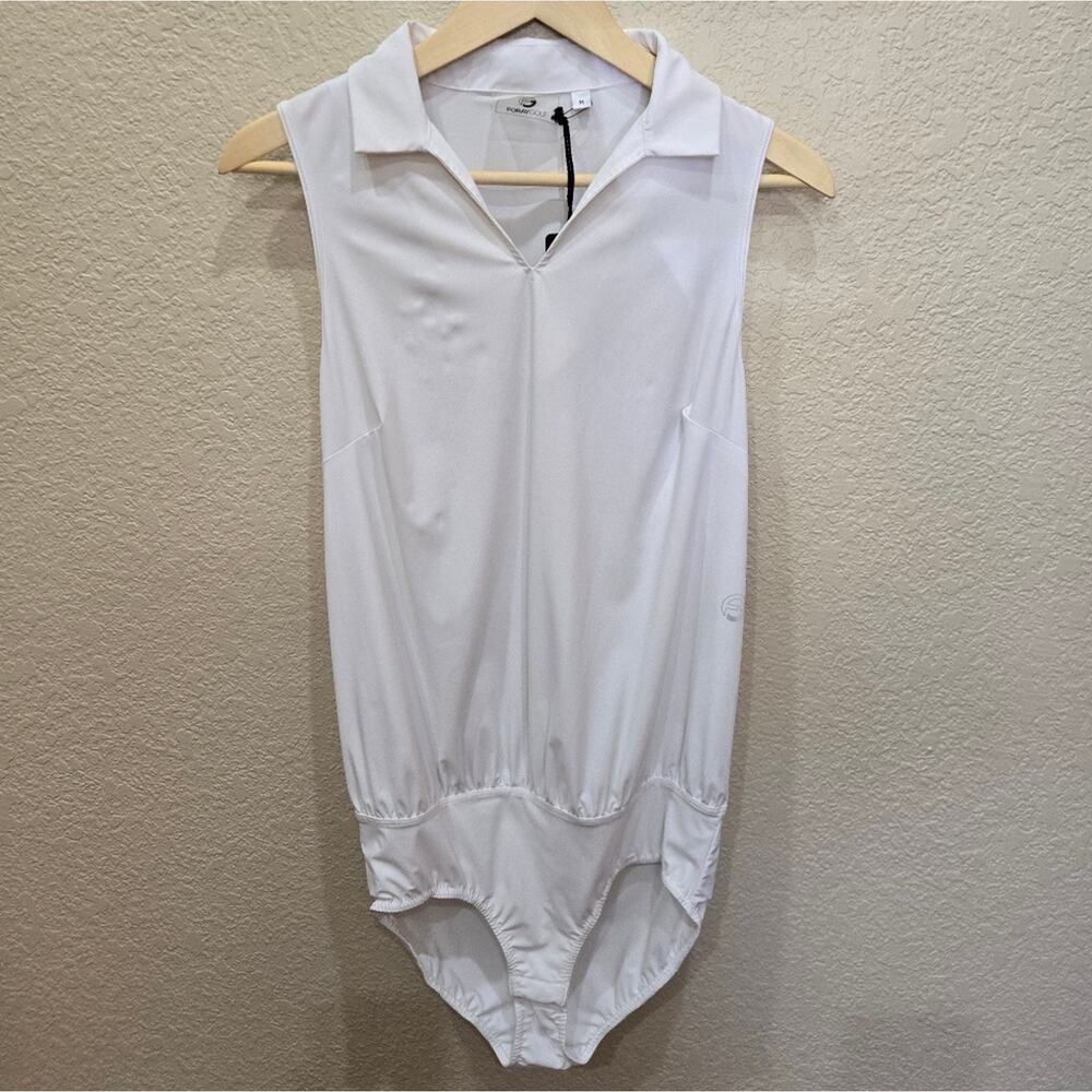 Foray Golf Elegant White Sleeveless Women's Bodysuit With Polo Top Medium